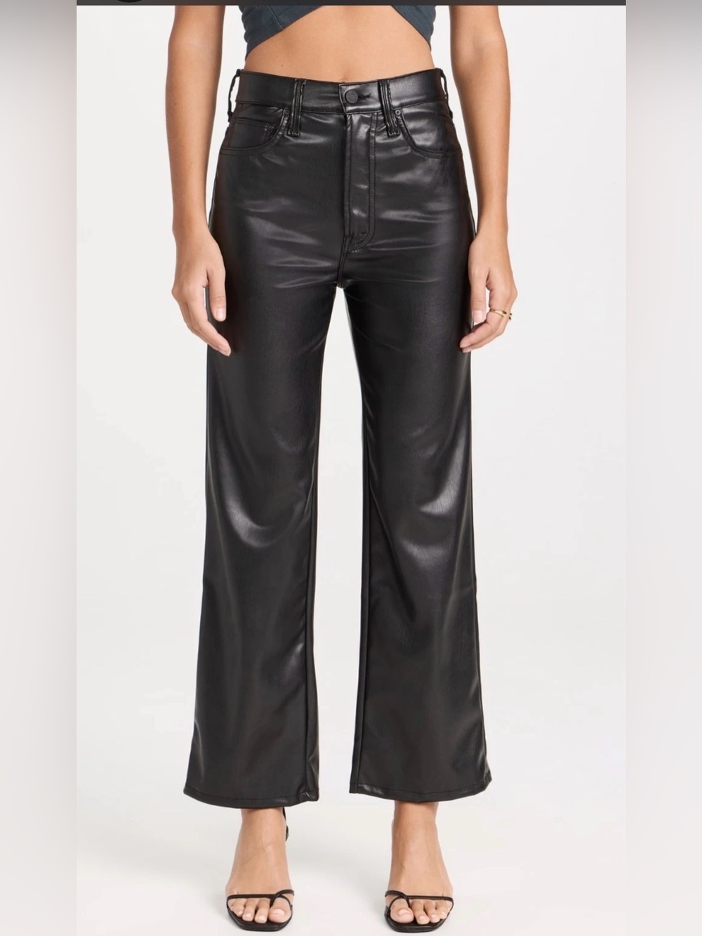 Mother Rambler Ankle Wax On Wax Off Black Faux Leather Stretch Pant 27 NEW